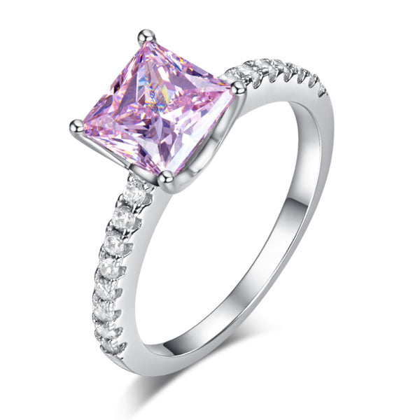 1.5 CT. Princess Cut Pink Simulated Diamond Ring in Sterling Silver