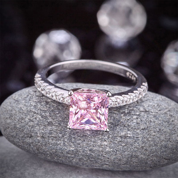 1.5 CT. Princess Cut Pink Simulated Diamond Ring in Sterling Silver