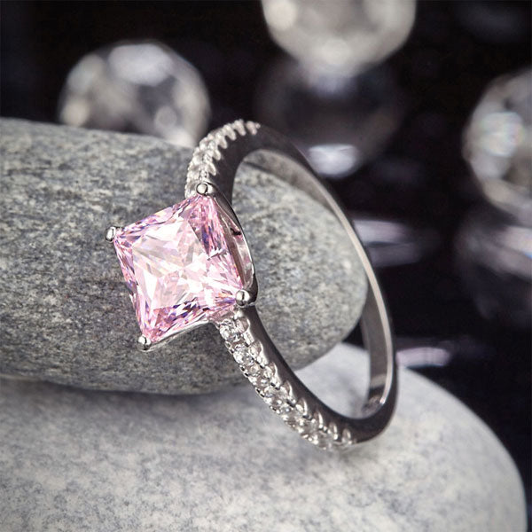 1.5 CT. Princess Cut Pink Simulated Diamond Ring in Sterling Silver