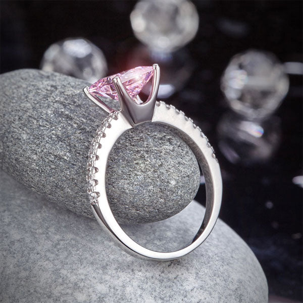 1.5 CT. Princess Cut Pink Simulated Diamond Ring in Sterling Silver