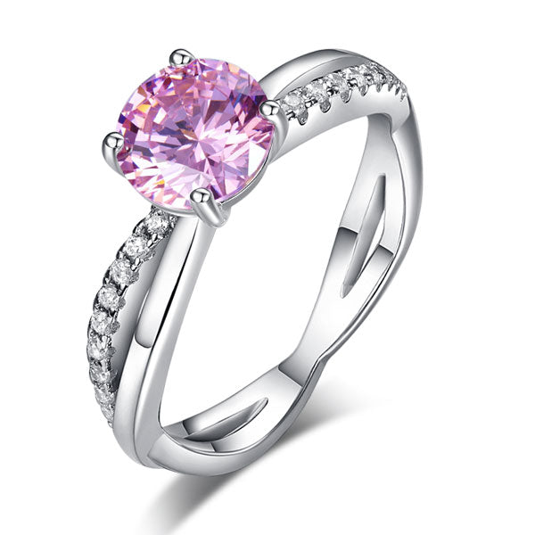 1.25 CT. Round Brilliant Cut Pink Simulated Diamond Entwined Ring in Sterling Silver