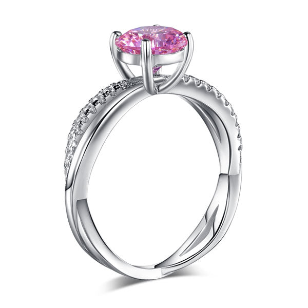 1.25 CT. Round Brilliant Cut Pink Simulated Diamond Entwined Ring in Sterling Silver