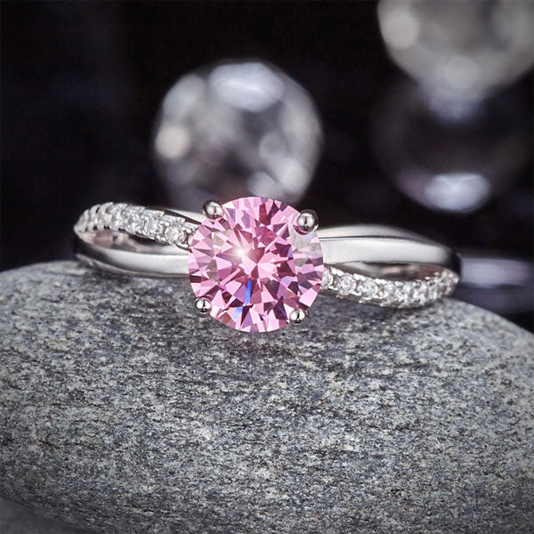 1.25 CT. Round Brilliant Cut Pink Simulated Diamond Entwined Ring in Sterling Silver