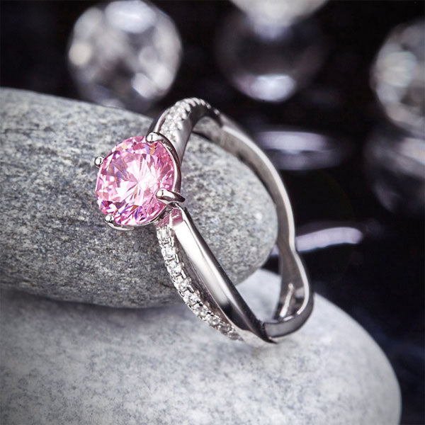 1.25 CT. Round Brilliant Cut Pink Simulated Diamond Entwined Ring in Sterling Silver