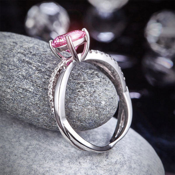 1.25 CT. Round Brilliant Cut Pink Simulated Diamond Entwined Ring in Sterling Silver