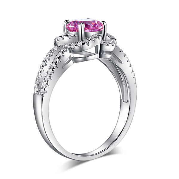 1 CT. Round Brilliant Cut Pink Simulated Diamond Floral Halo Ring in Sterling Silver