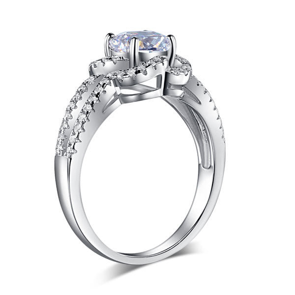 1 CT. Round Brilliant Cut Simulated Diamond Floral Halo Ring in Sterling Silver