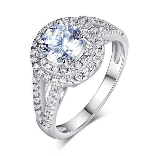 1.25 CT. Round Brilliant Cut Simulated Diamond Double Halo Ring in Sterling Silver
