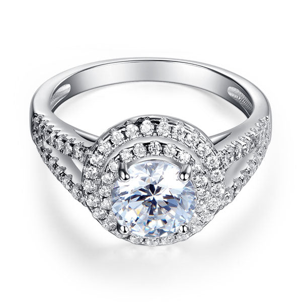 1.25 CT. Round Brilliant Cut Simulated Diamond Double Halo Ring in Sterling Silver