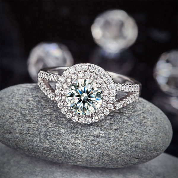 1.25 CT. Round Brilliant Cut Simulated Diamond Double Halo Ring in Sterling Silver