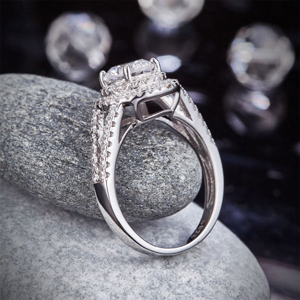 1.25 CT. Round Brilliant Cut Simulated Diamond Double Halo Ring in Sterling Silver