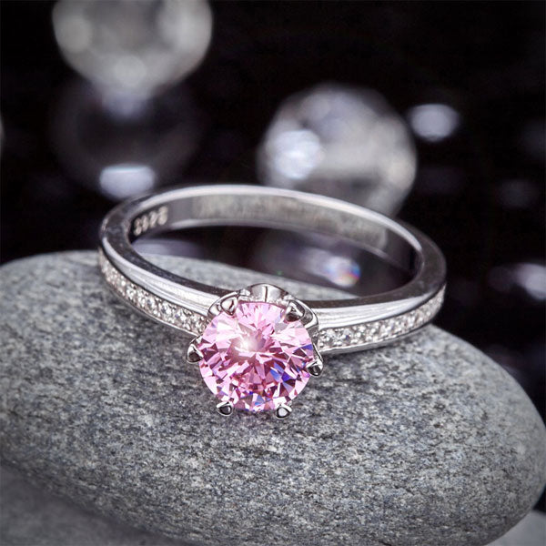 1.25 CT. Round Brilliant Cut Pink Simulated Diamond Ring in Sterling Silver