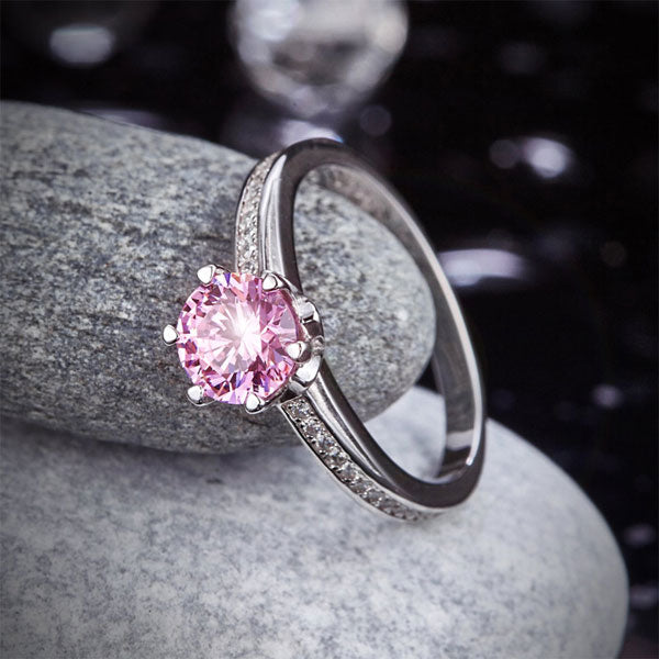 1.25 CT. Round Brilliant Cut Pink Simulated Diamond Ring in Sterling Silver