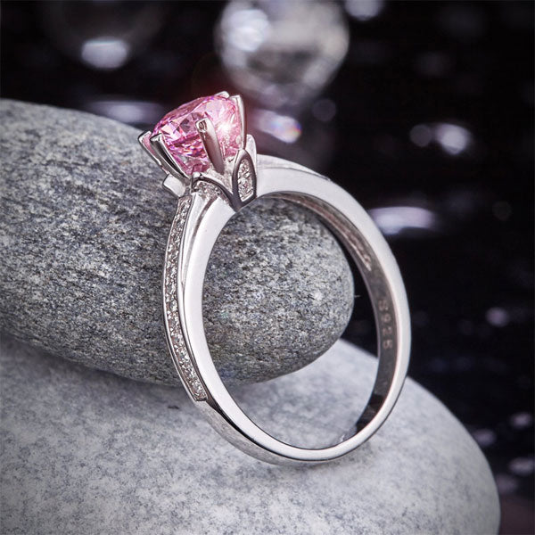 1.25 CT. Round Brilliant Cut Pink Simulated Diamond Ring in Sterling Silver