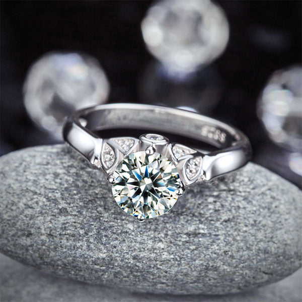 1.25 CT. Round Brilliant Cut Simulated Diamond Flower Ring in Sterling Silver