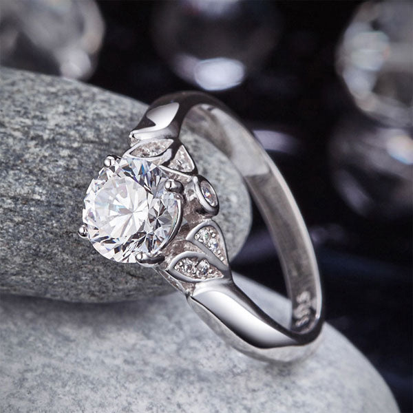 1.25 CT. Round Brilliant Cut Simulated Diamond Flower Ring in Sterling Silver