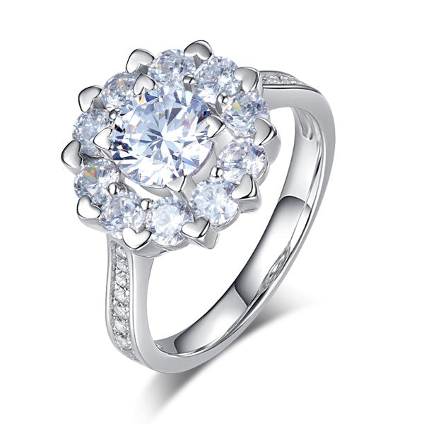 1 CT. Round Brilliant Cut Simulated Diamond Snowflake Halo Ring in Sterling Silver