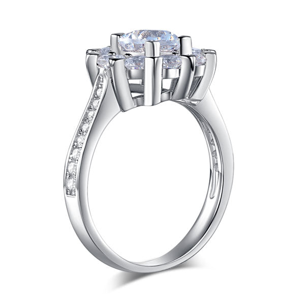 1 CT. Round Brilliant Cut Simulated Diamond Snowflake Halo Ring in Sterling Silver