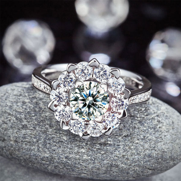 1 CT. Round Brilliant Cut Simulated Diamond Snowflake Halo Ring in Sterling Silver