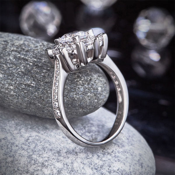 1 CT. Round Brilliant Cut Simulated Diamond Snowflake Halo Ring in Sterling Silver