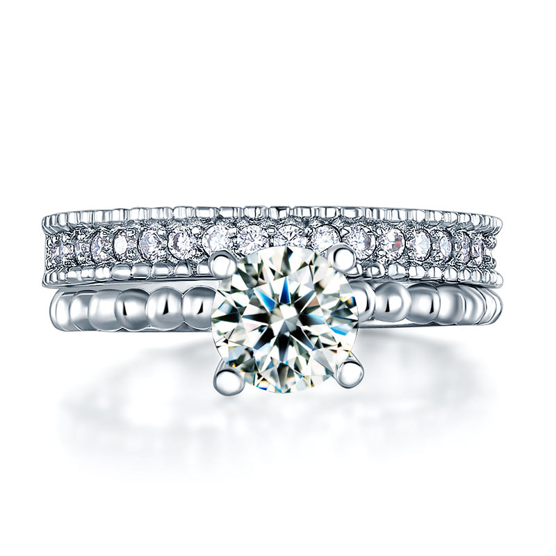 1 CT. Solitaire Simulated Diamond Semi Eternity Band Bridal Set