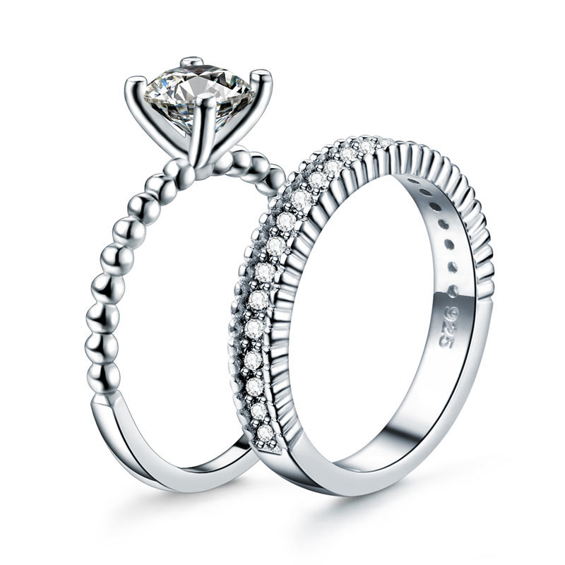 1 CT. Solitaire Simulated Diamond Semi Eternity Band Bridal Set