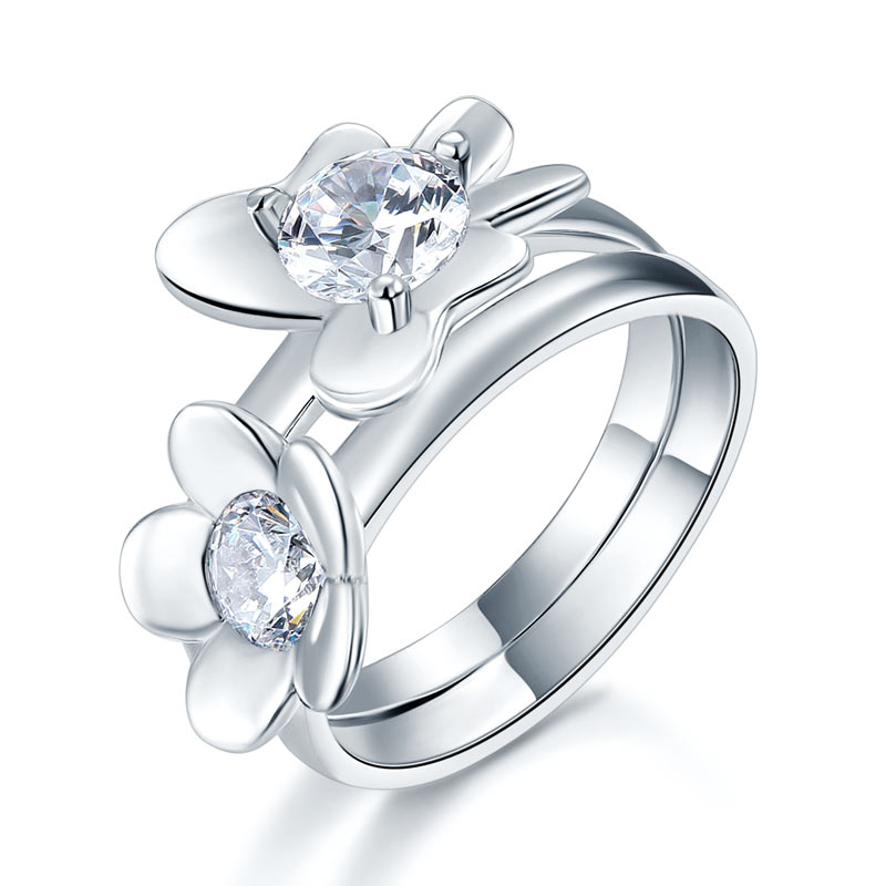 1 CT. Simulated Diamond Flower Butterfly Ring Set in Sterling Silver