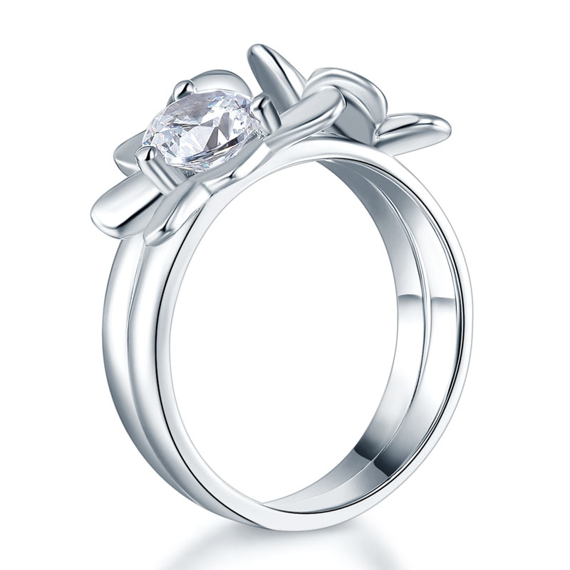 1 CT. Simulated Diamond Flower Butterfly Ring Set in Sterling Silver