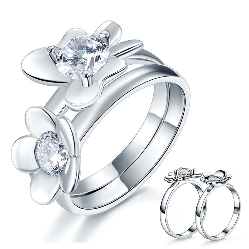 1 CT. Simulated Diamond Flower Butterfly Ring Set in Sterling Silver