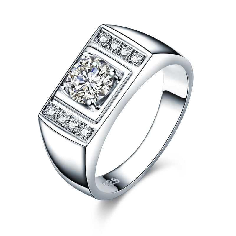 1 CT. Round Simulated Diamond Ring in Sterling Silver For Men