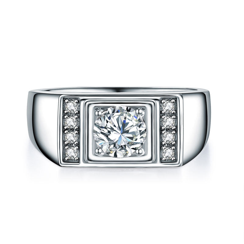 1 CT. Round Simulated Diamond Ring in Sterling Silver For Men