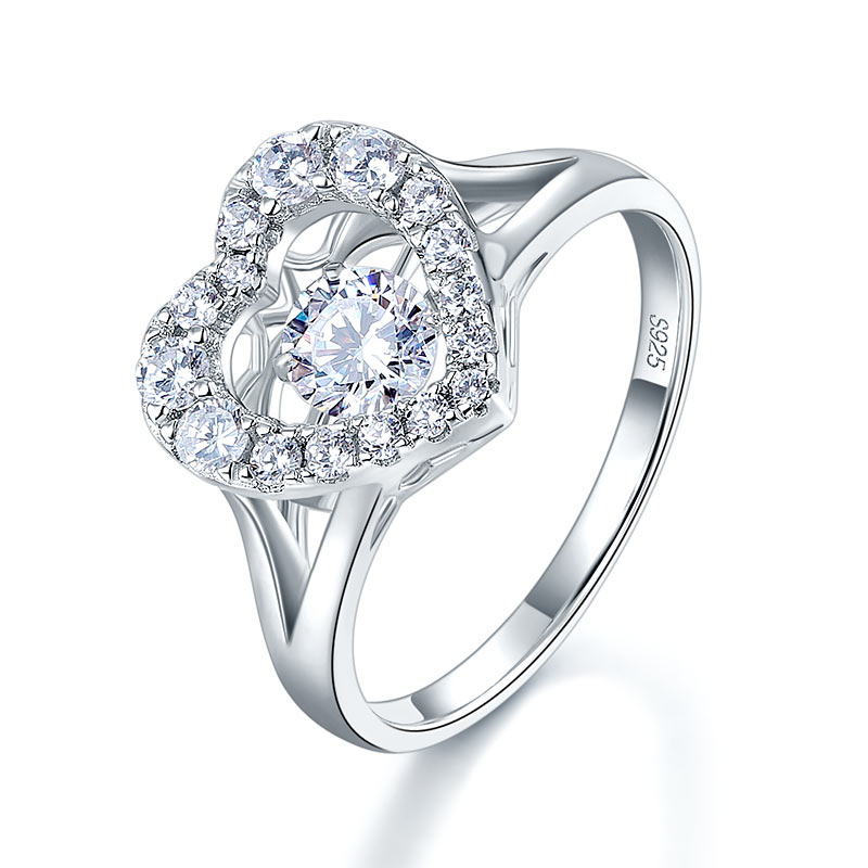 Anillo de piedra danzante con halo de corazón