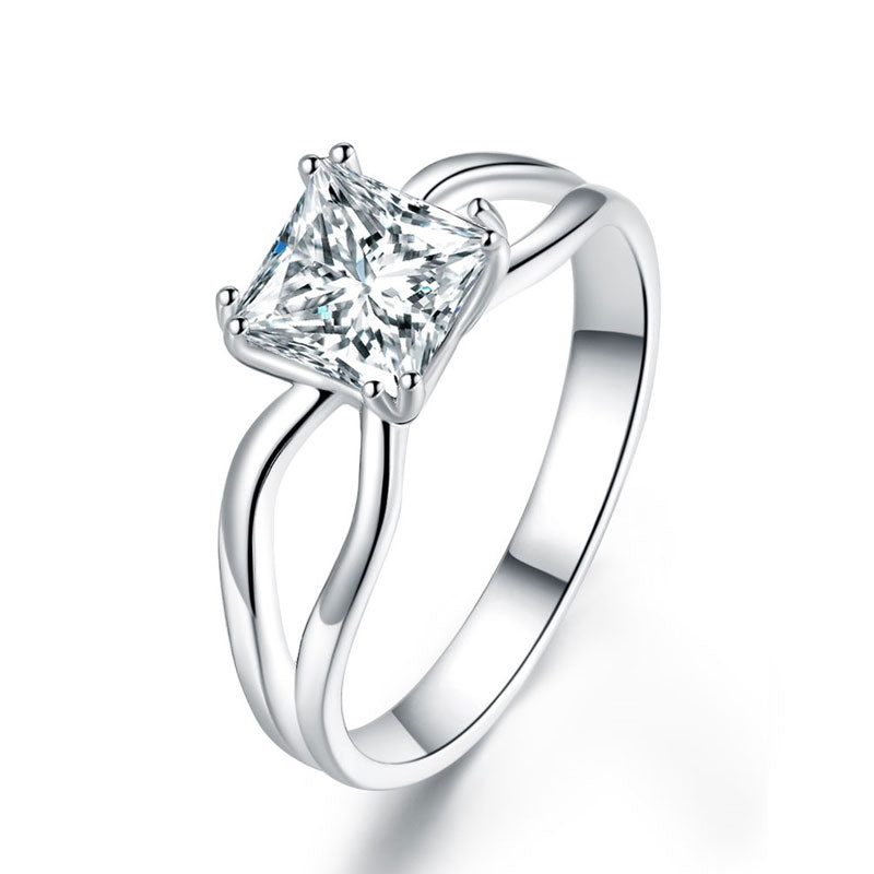 1 CT. Princess Cut Simulated Diamond Double Shank Ring in Sterling Silver