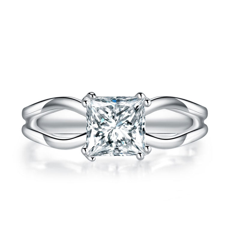 1 CT. Princess Cut Simulated Diamond Double Shank Ring in Sterling Silver