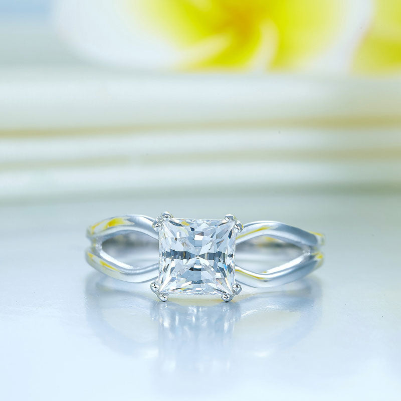 1 CT. Princess Cut Simulated Diamond Double Shank Ring in Sterling Silver