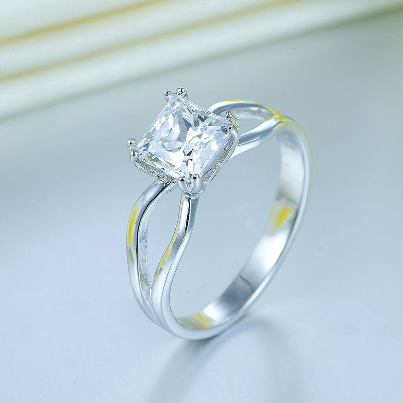 1 CT. Princess Cut Simulated Diamond Double Shank Ring in Sterling Silver