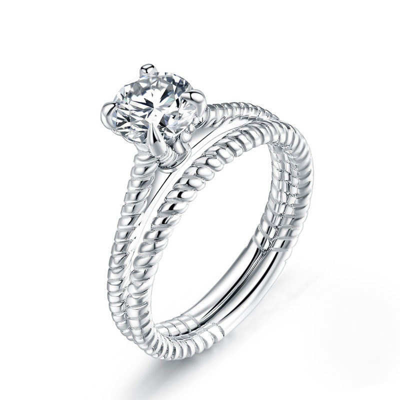 1 CT. Solitaire Simulated Diamond Rope Twist Bridal Set in Sterling Silver