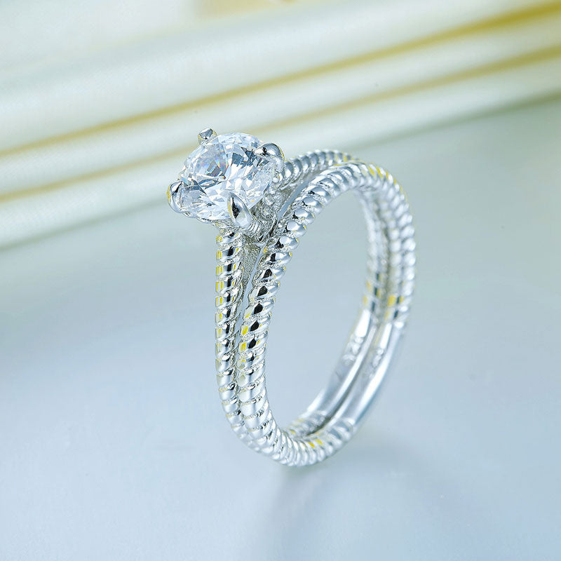 1 CT. Solitaire Simulated Diamond Rope Twist Bridal Set in Sterling Silver