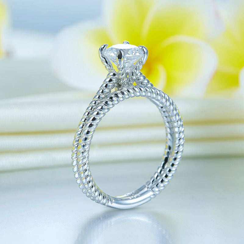 1 CT. Solitaire Simulated Diamond Rope Twist Bridal Set in Sterling Silver