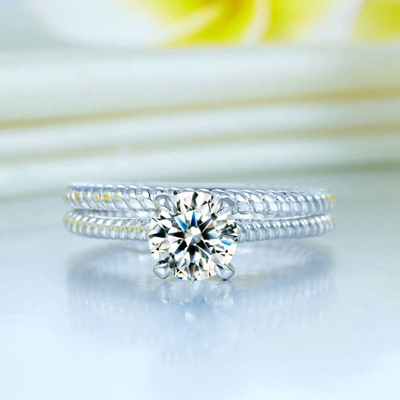 1 CT. Solitaire Simulated Diamond Rope Twist Bridal Set in Sterling Silver