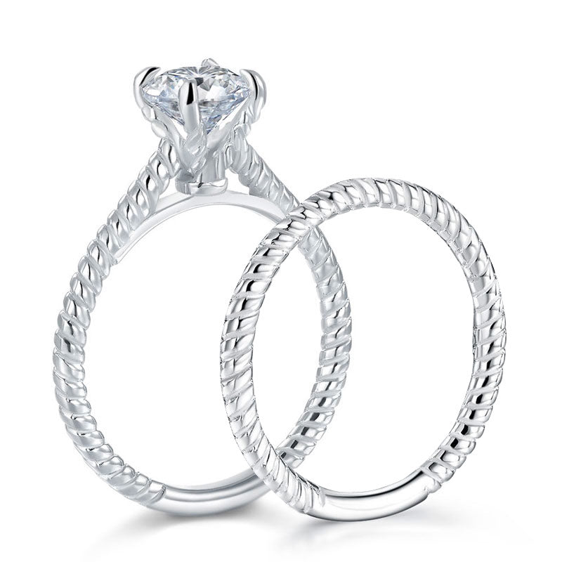 1 CT. Solitaire Simulated Diamond Rope Twist Bridal Set in Sterling Silver