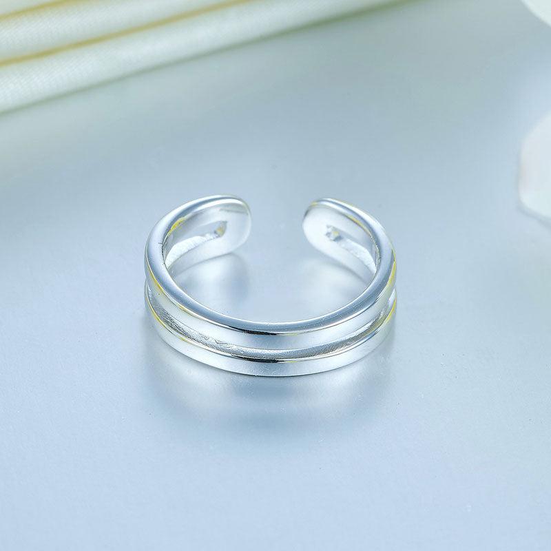 Bague ajustable à double bande en argent sterling pour fille