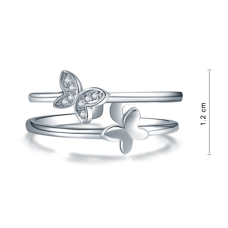 Anillo de puño de doble banda con mariposa en plata de ley
