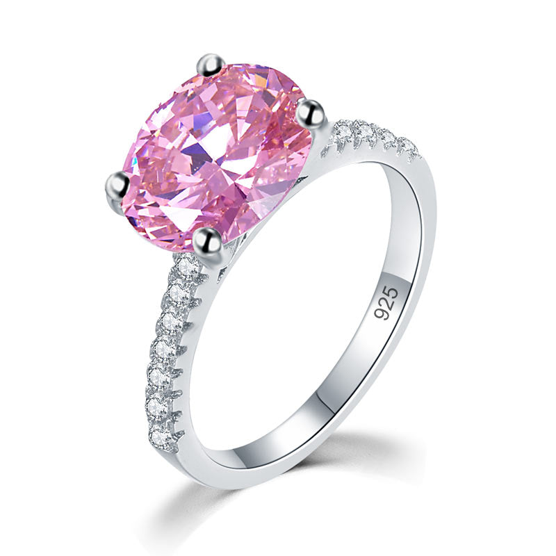 Bague en argent sterling avec diamant synthétique rose taille ovale de 4 carats
