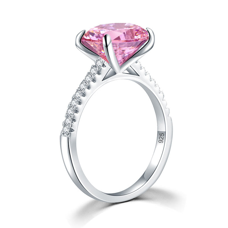 Bague en argent sterling avec diamant synthétique rose taille ovale de 4 carats