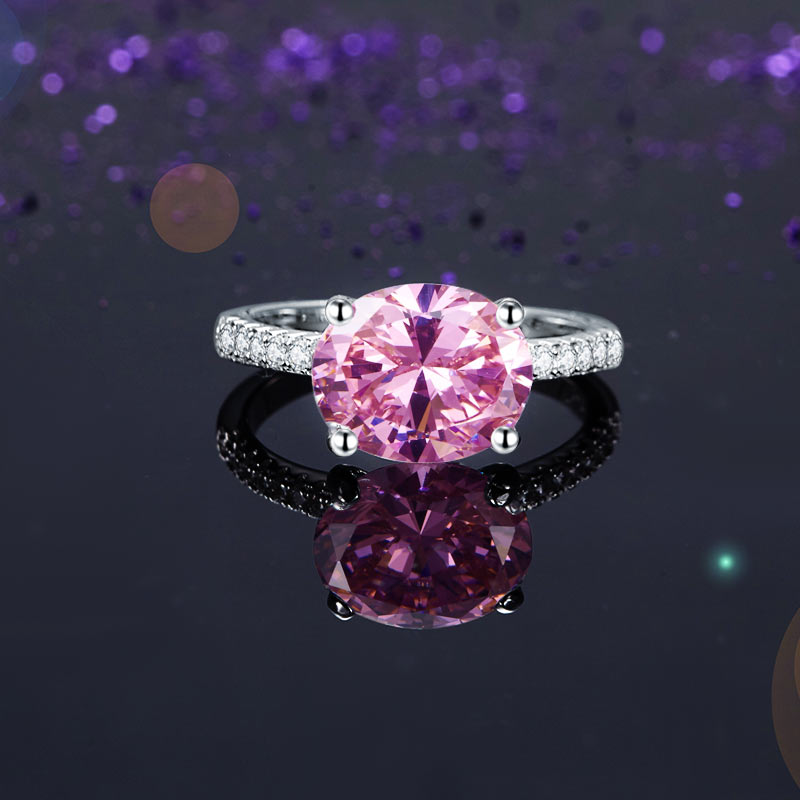 Bague en argent sterling avec diamant synthétique rose taille ovale de 4 carats