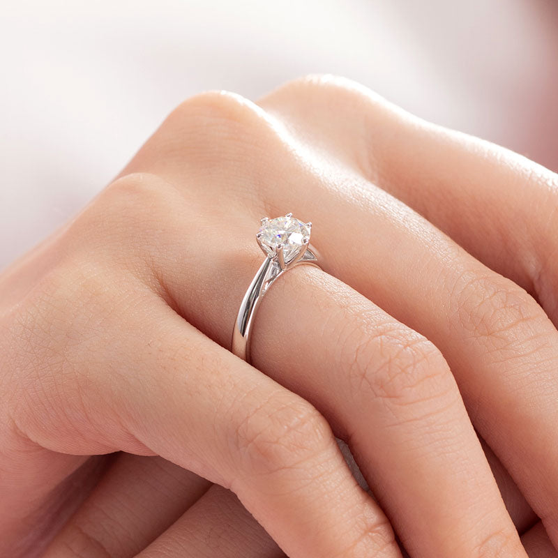 1 CT. Round Moissanite Diamond Solitaire Engagement Ring in Sterling Silver