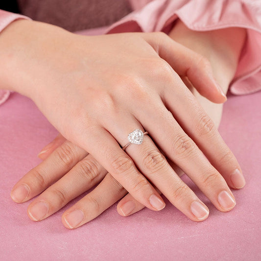 1 CT. Heart Cut Moissanite Diamond Halo Engagement Ring in Sterling Silver