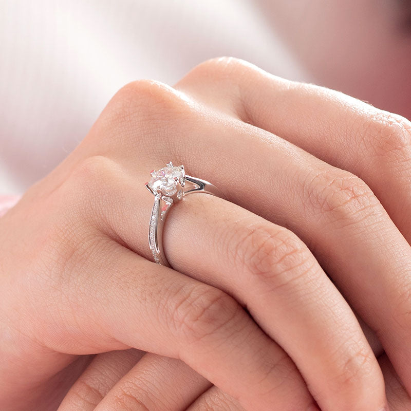 1 CT. Round Moissanite Diamond Pavé Engagement Ring in Sterling Silver
