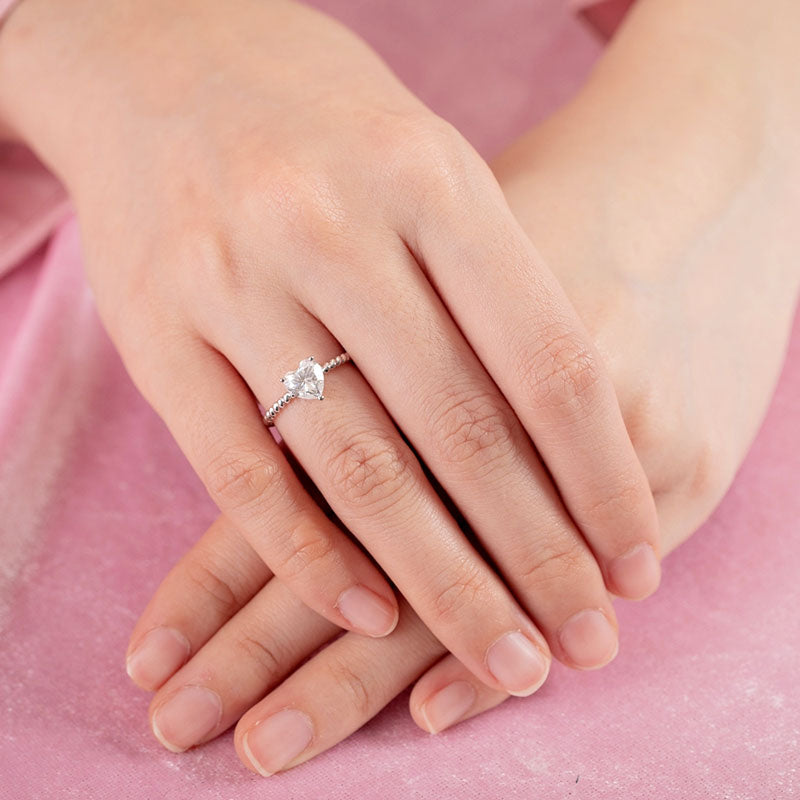 1 CT. Heart Cut Moissanite Diamond Solitaire Engagement Ring in Sterling Silver